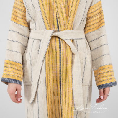 KORA Bathrobe beige striped 13 linen cotton beige striped bathrobe pockets.