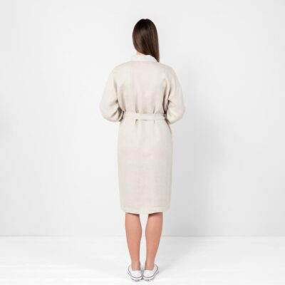 Beige bathrobe for women, wide waist tie