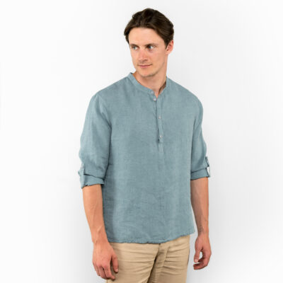 MARTIN Shirt aqua blue 6 Aqua-blue linen men's shirt