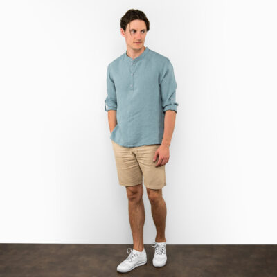 MARTIN Shirt aqua blue 7 Aqua-blue linen men's shirt, adjustable length sleeves