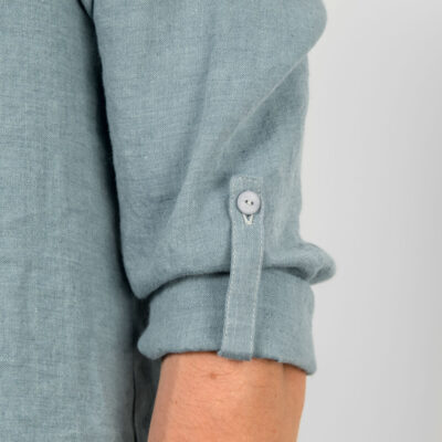 MARTIN Shirt aqua blue 9 Aqua-blue linen men's shirt, sleeves with button