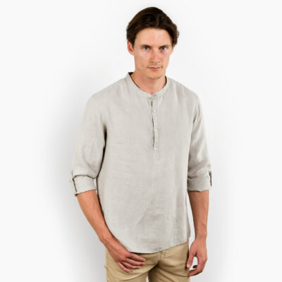 MARTIN Shirt grey 6 Grey men's linen shirt, front view