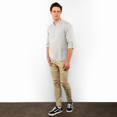 MARTIN Shirt grey 7 Grey men's linen shirt, adjustable length sleeves