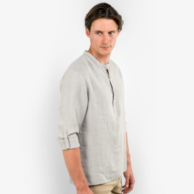 MARTIN Shirt grey 8 Grey men's linen shirt