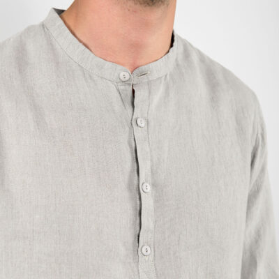 MARTIN Shirt grey 9 Grey men's linen shirt, banded collar
