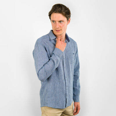 LONGO Shirt blue 6 Checked blue linen men's shirt
