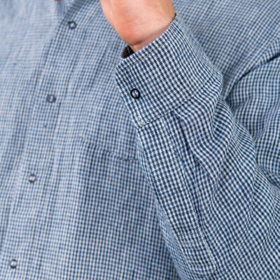 LONGO Shirt blue 9 Checked blue linen men's shirt, sleeve cufs