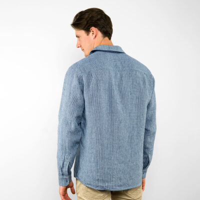 LONGO Shirt blue 10 Checked blue linen men's shirt, backside
