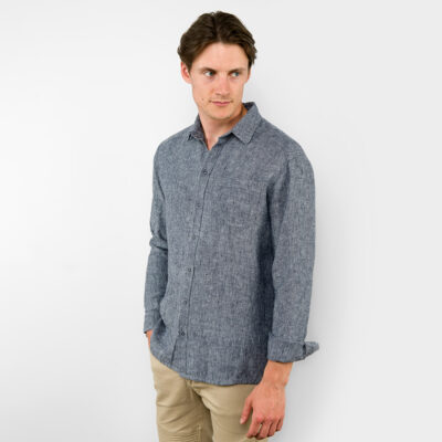 LONGO Shirt dark blue 6 Dark blue linen men's shirt