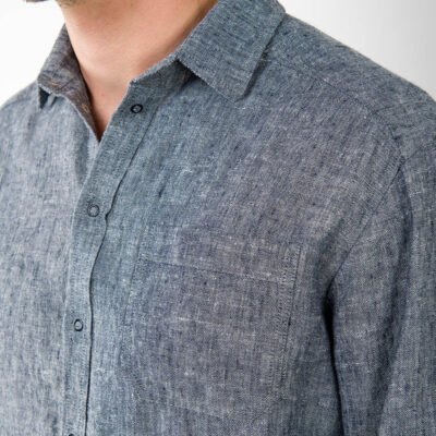 LONGO Shirt dark blue 8 Dark blue linen men's shirt, regular collar