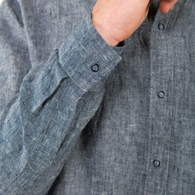 LONGO Shirt dark blue 9 Dark blue linen men's shirt, sleeve cufs