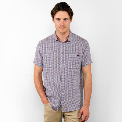 HARVY Shirt violet 5 blue-violet checked linen men's shirt