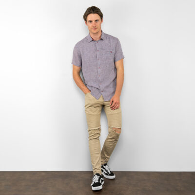 HARVY Shirt violet 6 blue-violet checked linen men's shirt, full view