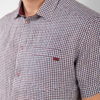 HARVY Shirt violet 7 blue-violet checked linen men's shirt, snap buttons
