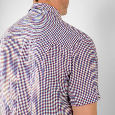 HARVY Shirt violet 8 blue-violet checked linen men's shirt, short sleeves