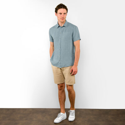 HARVY Shirt aqua blue 6 Aqua-blue linen men's shirt, full view