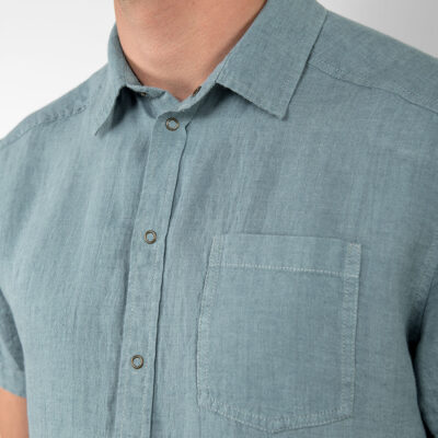 HARVY Shirt aqua blue 7 Aqua-blue linen men's shirt, snap buttons