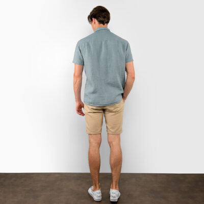HARVY Shirt aqua blue 8 Aqua-blue linen men's shirt, backside