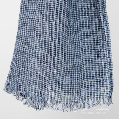 LOTTO MINI Shawl blue 12 Linen blue ivory scarf fringes
