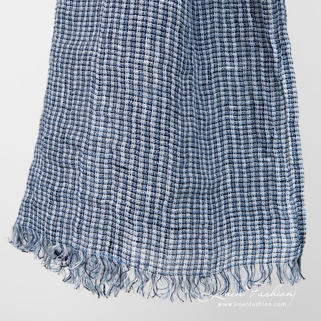 LOTTO MINI Shawl blue 3 Linen blue ivory scarf fringes