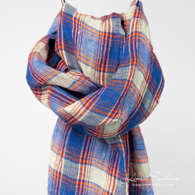 LOTTO MAX Shawl blue 4 Linen checked scarf