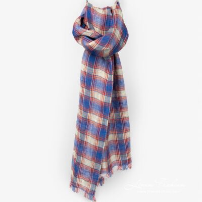 LOTTO MAX Shawl blue 5 Linen checked scarf full size