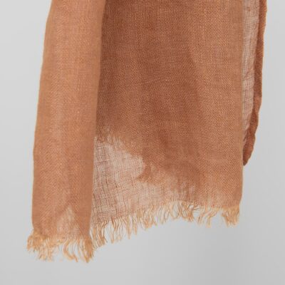 FINO Shawl light brown 6 Light brown linen shawl with fringe