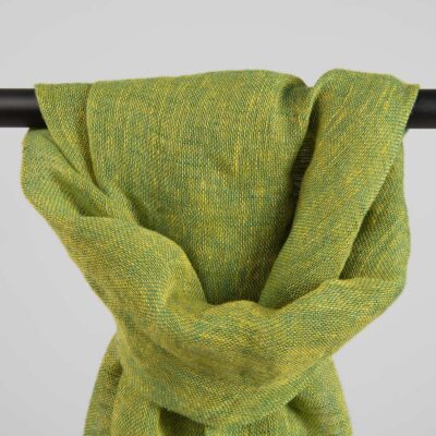 Yellow green linen shawl with fringe, washed