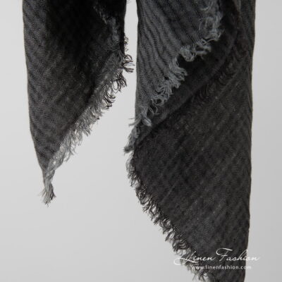 MARE Scarf dark grey 7 grey linen scarf with loose fringes around.