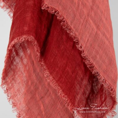 TWINA Scarf red 6 Red linen scarf with loose fringes