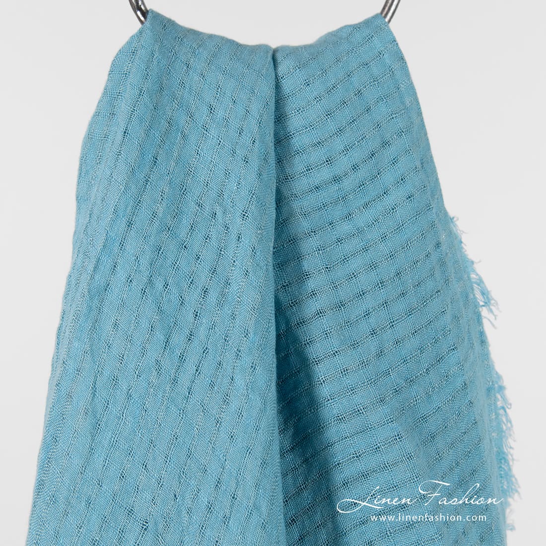 MARE blue linen scarf in openweave checks