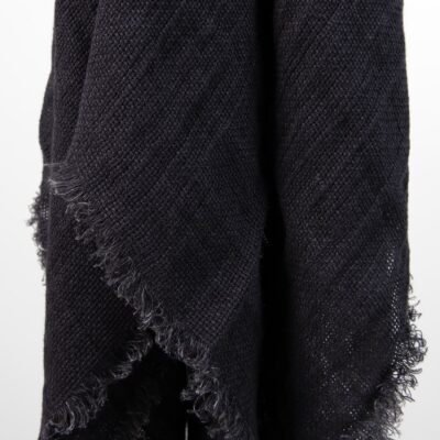 black linen scarf, with fringes