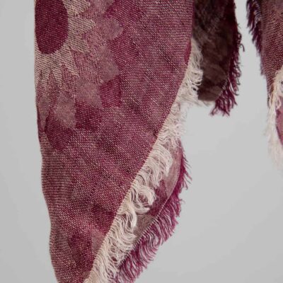 SUNA Scarf red 6 Floral red linen scarf, sunflower pattern