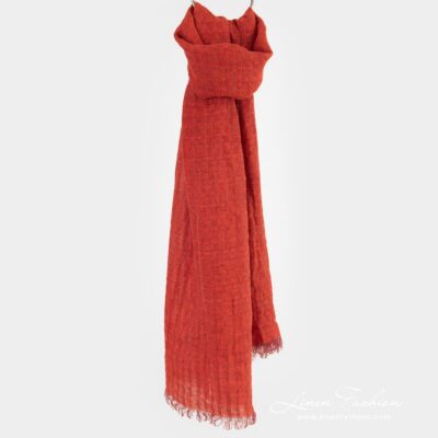 Red linen shawl in openweave checks