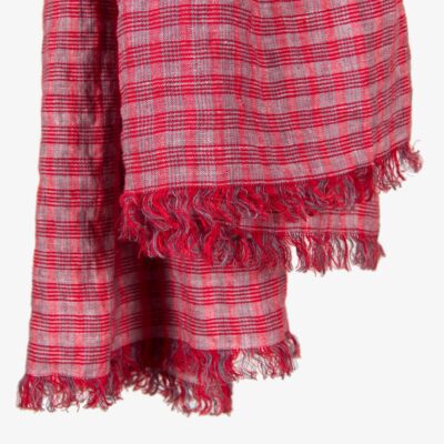 VEGA Shawl red 6 VEGA red and grey linen shawl with fringes