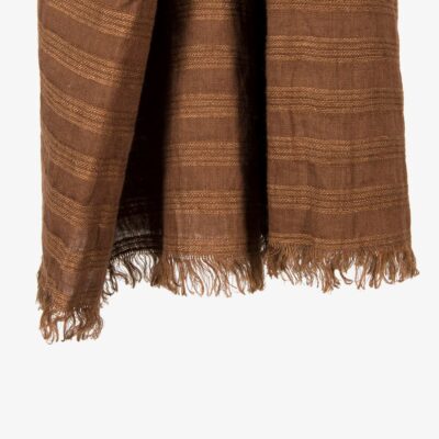 MEINO Shawl brown 6 MEINO striped brown linen shawl with fringes
