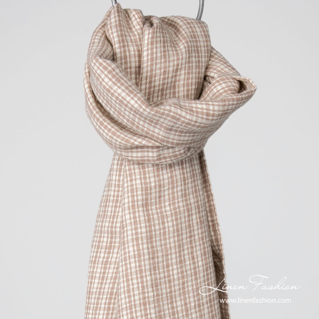 Linen wool shawl brown checks