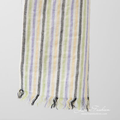 DANDI Shawl striped 8 striped linen shawl, loose fringes on short sides.