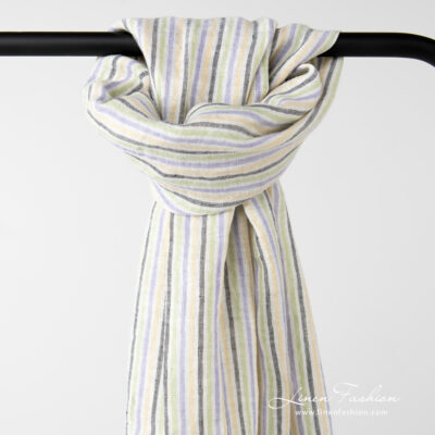 DANDI Shawl striped 7 striped linen shawl, in color white yellow, blue, green.