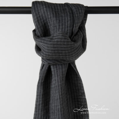 linen shawl grey checks, transparent loose weave.