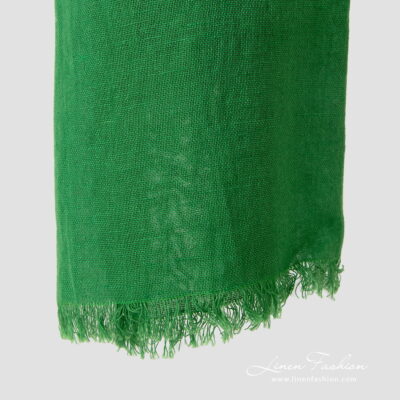 Linen cotton green shawl,fringes on short sides.