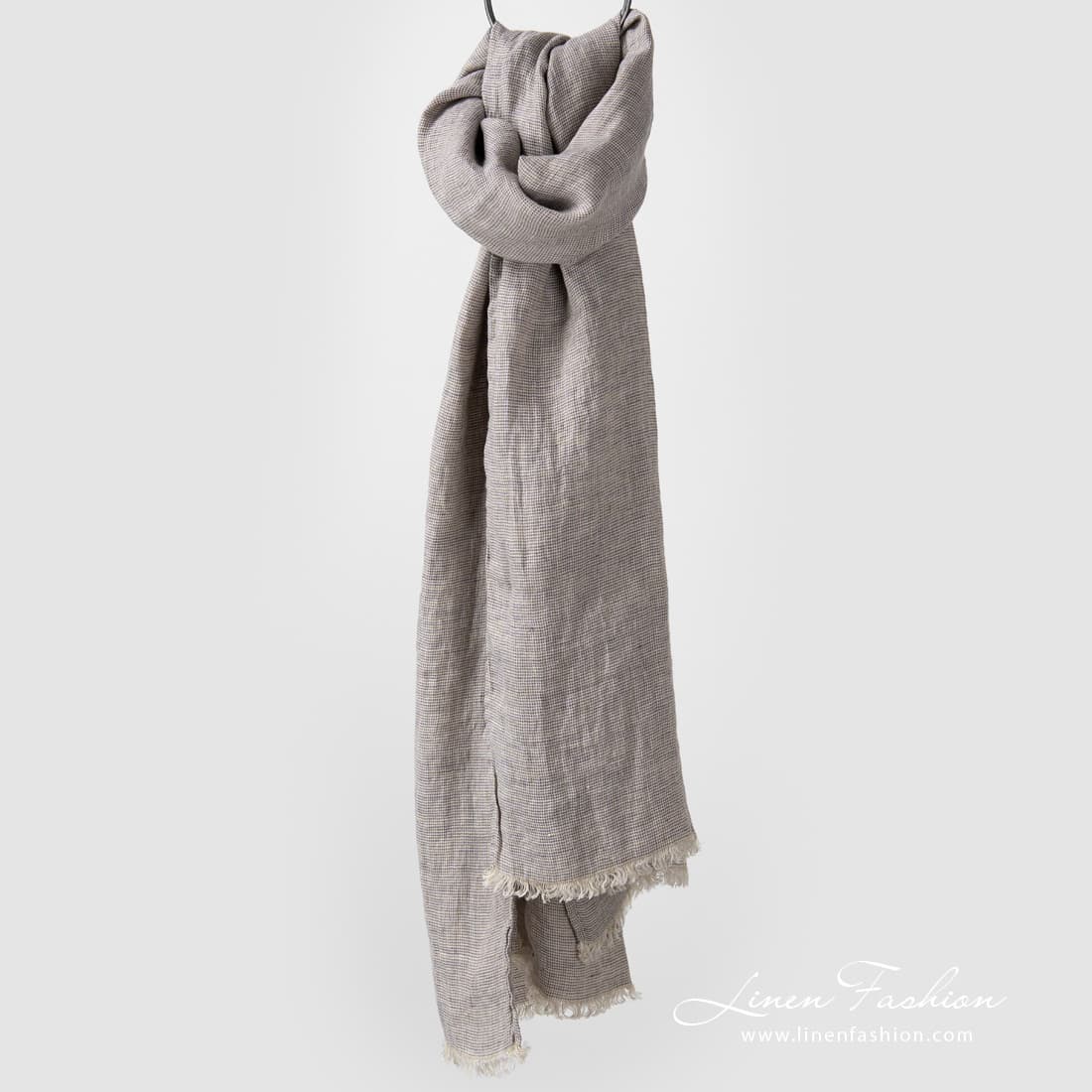 MEINO Shawl greyish 2 Greyish linen shawl in small checks