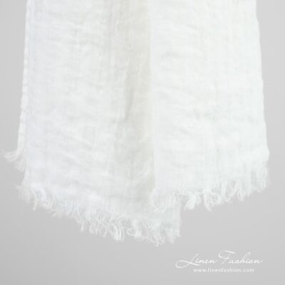 COPEN white linen shawl with fringes