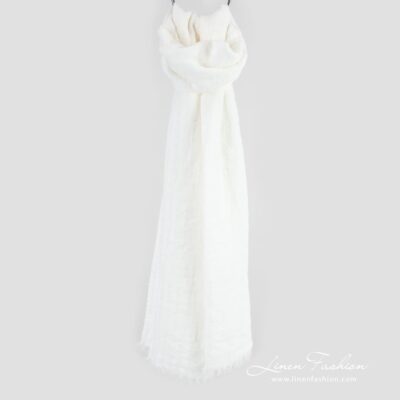COPEN white linen shawl in openweave stripes