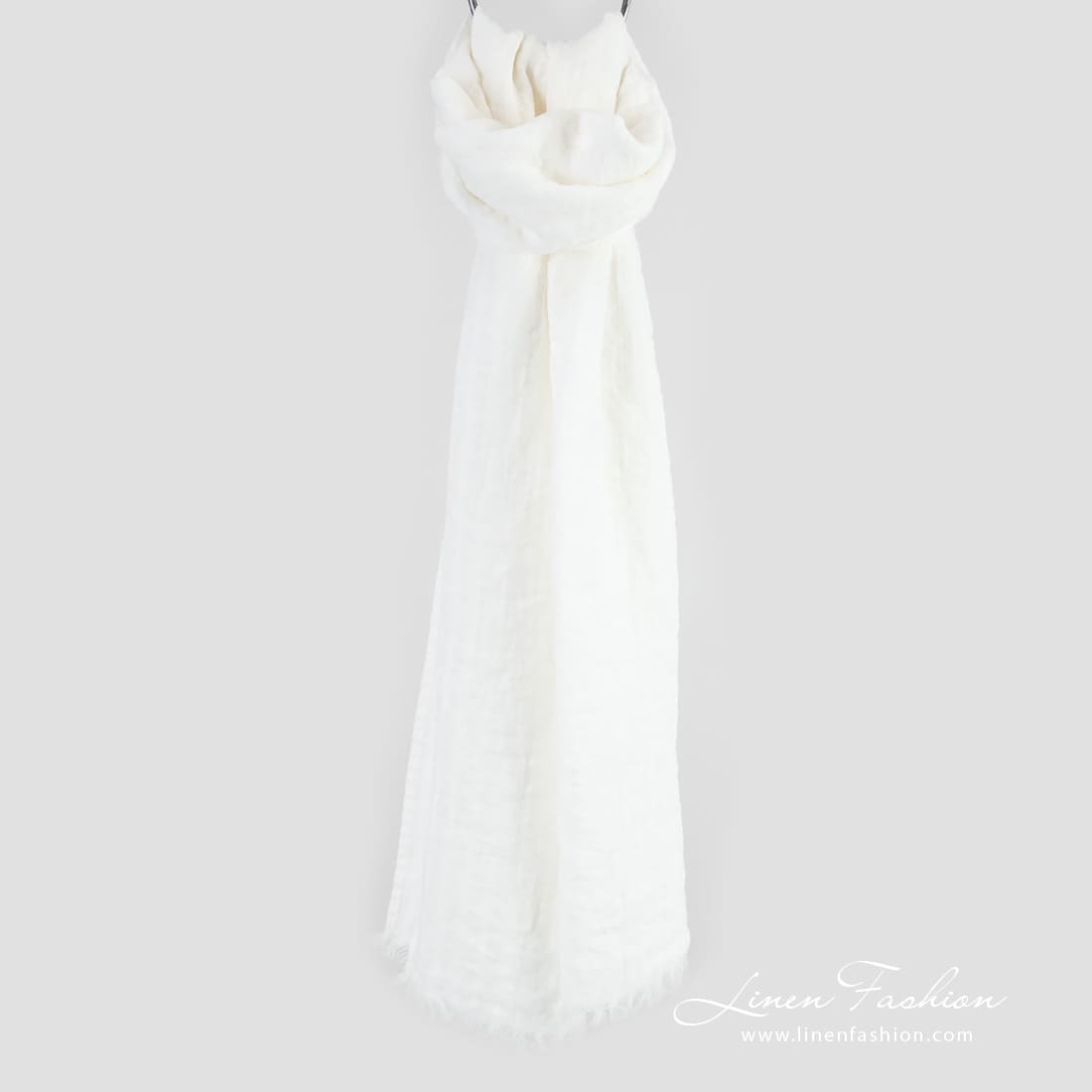 COPEN white linen shawl in openweave stripes