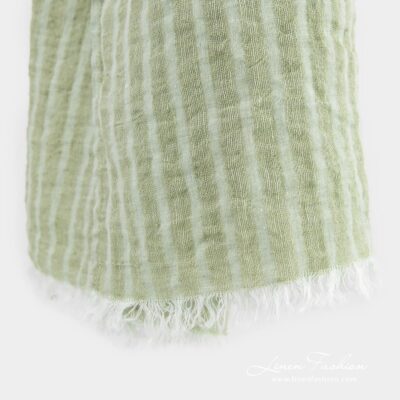COPEN greenish linen shawl with white fringes