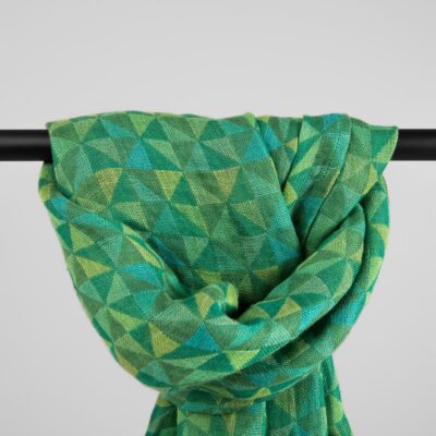 MOLI Shawl green 5 Washed linen green shawl, geometric pattern
