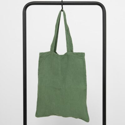 Green washed linen shopping bag/tote