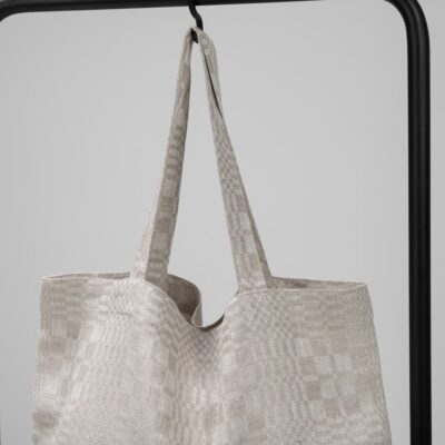 LEGGO Tote bag beige 5 natural checked linen bag with handles