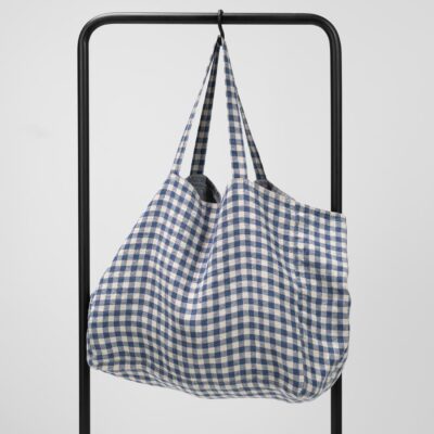 SANTIAGO Bag blue checked 4 blue checked linen bag